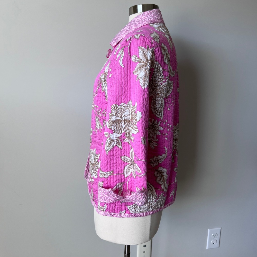 PATTY KIM Jacket‎ Hot Pink Floral Quilted Jacket Women's Size Large - Picture 12 of 16